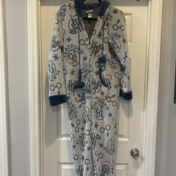 Wizarding World Of Harry Potter Plush Blue One Piece Hooded Pajamas - Picture 2 of 5
